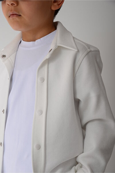 KİDSPİTİRCİK Boys' White Slim Fit Lycra Shirt+Badi+Jagger Bottom Set (100% Cotton)