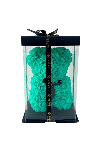 velve Αρκουδάκι από αφρό τριαντάφυλλου, τιρκουάζ, 25 εκ., σε κουτί δώρου premium