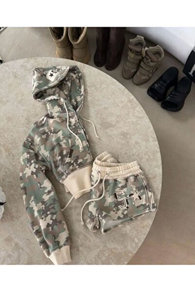 ciel moda kamuflaj detaylı hırka şort takım