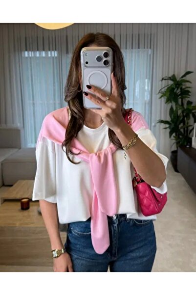 Perry Boutique Γυναικείο μπλουζάκι σε ροζ απόχρωση με λεπτομέρεια σάλιου