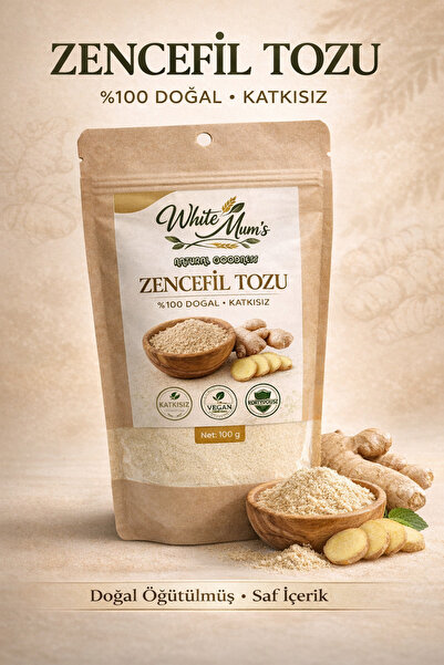 White Mum's Zencefil Tozu 100g %100 Doğal Katkısız Öğütülmüş Saf Zencefil Vegan