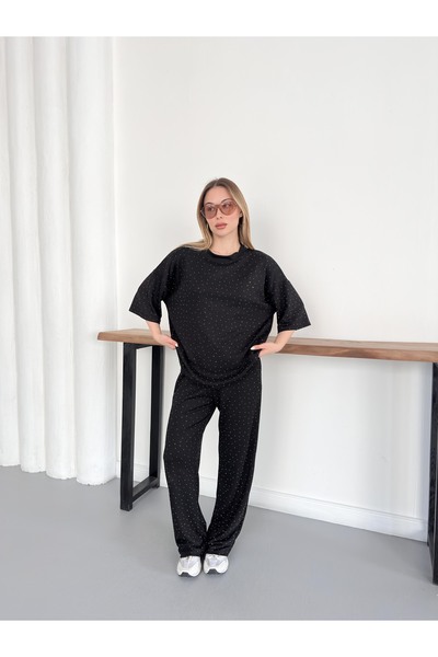 cottonage Modal Fabric Crystal Stone Detailed Double Set Short Sleeve Summer ...