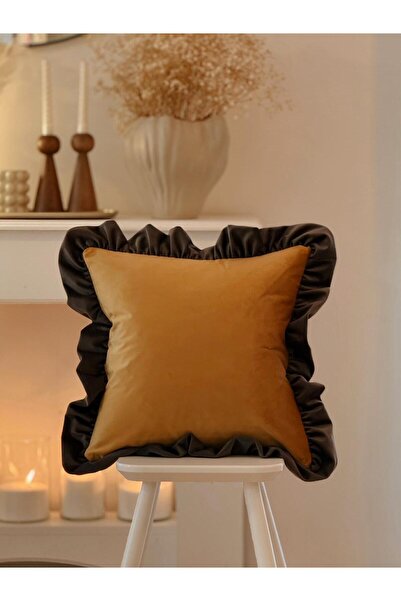 Hestia Home Βελούδινο κάλυμμα μαξιλαριού με βολάν 40x40 εκ. Μουσταρδί Κίτρινο...