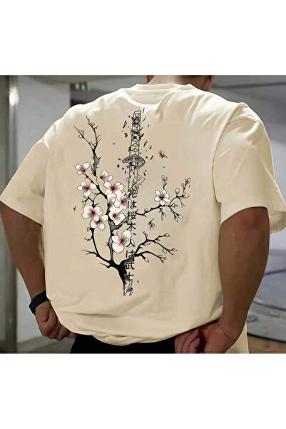 Oceanwear Samuray&Sakura Themed Cherry Blossom Printed Crew Neck Short Sleeve...