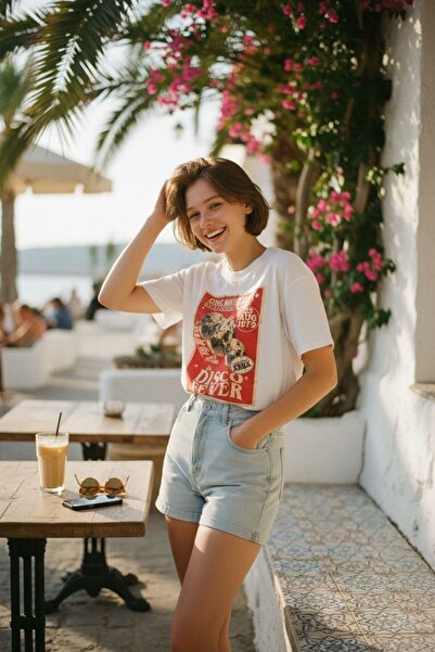 ciel moda Discofever Written White Oversized Tshirt