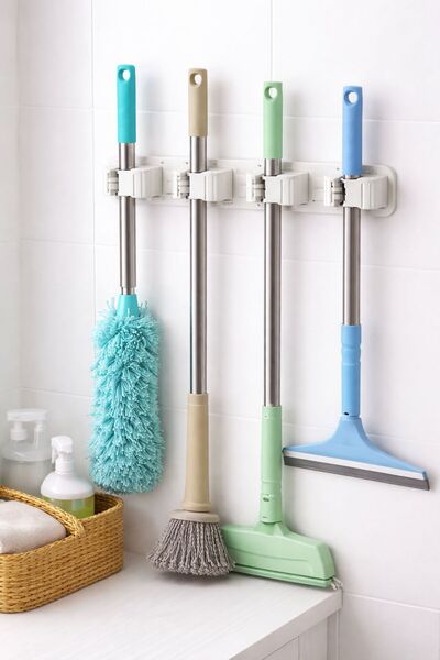 genel tr Adhesive Practical Mop Holder 4 Pieces White