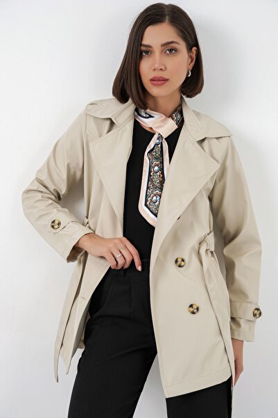 Hiccup Bdart Short Belted Shirt Collar Trench Coat