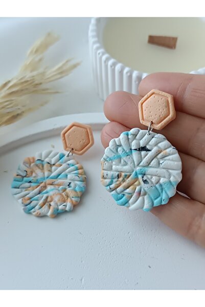 La fee aksesuar Powder Blue White Dangle Polymer Clay Earrings