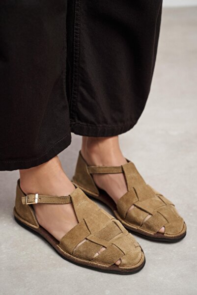 NİŞANTAŞI SHOES Γυναικεία σανδάλια Hugel Rome Beige Suede με λεπτομέρεια από ...