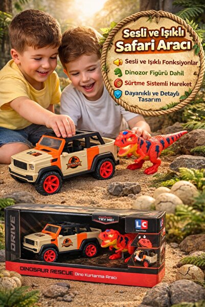 TOYFEST Drive Sesli Işıklı Safari Aracı Dinozorlu Sürtme Oyuncak 3+ Yaş