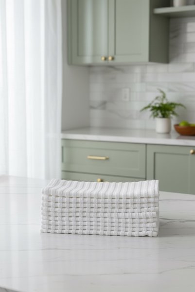 Nmd Set of 9 Striped Patterned White Kitchen Towels 40X66Cm |   100% Cotton Kitchen Towels