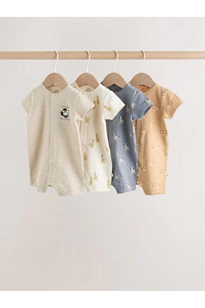 Next Baby %100 Pamuklu Safari Desenli Erkek Bebek 4'lü Romper Tulum