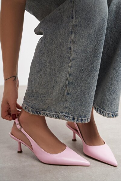 NİŞANTAŞI SHOES Γυναικεία παπούτσια με τακούνι Megy Pink Matte με ανοιχτή πίσ...