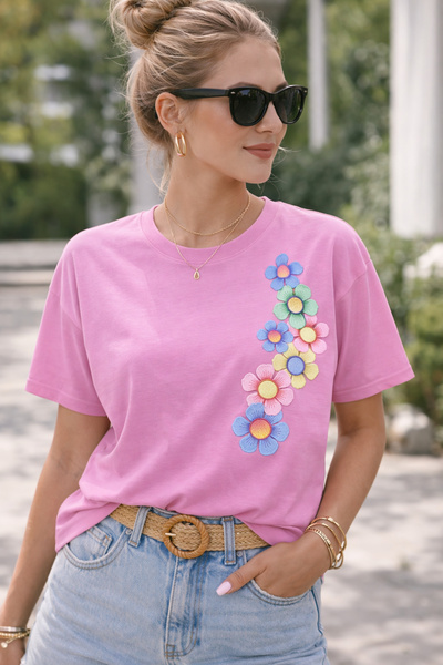 ArtYus Μπλουζάκι Unisex Oversize με φλοράλ σχέδια και στάμπα στο πλάι – Βαμβα...