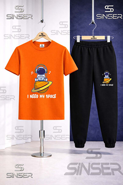 SS SİNSER Παιδικό Σετ Φόρμας με Μπλουζάκι με Στάμπα ASTRONAUT SPACE PLANET SU...