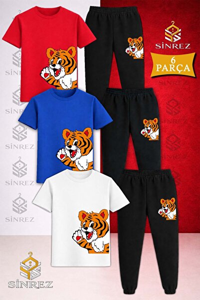 SİNREZ Children's Kaplan Yandan 3-Piece T-Shirt Tracksuit Set