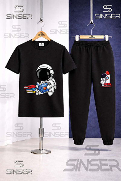 SS SİNSER Children's Astronaut Reading Book Printed T-Shirt Sweatpants Set