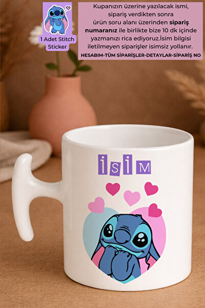 Witchy Co İsme Özel Stitch Kalpli Kupa Bardak (1 adet bardak)