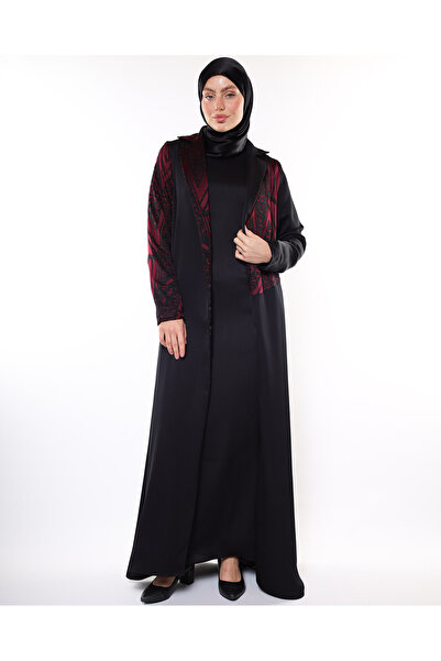 HARİKA WEAR ALEV - BORDO İLE SİYAH ŞIK ABAYA