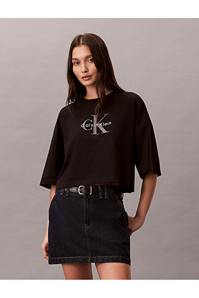 Calvin Klein Women's Boxy Crop Monologo T-Shirt