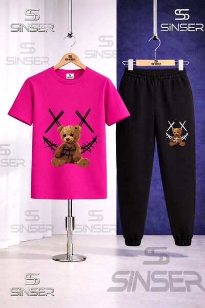 SS SİNSER Children's Ayicik Yarn Carpi Syh Printed T-Shirt Tracksuit Set