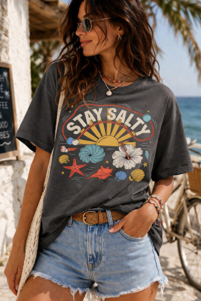 ArtYus Μπλουζάκι Unisex Oversize με στάμπα με θέμα τη θάλασσα Stay Salty – Βα...