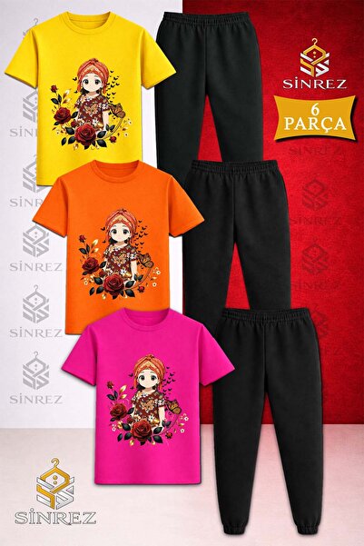 SİNREZ Set de trening pentru copii JIYN ANIME GIRL cu imprimeu, 3 piese