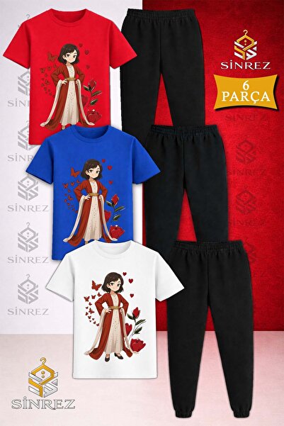 SİNREZ Set de trening pentru copii JIYN YORESEL ANIME cu tricou imprimat în 3...