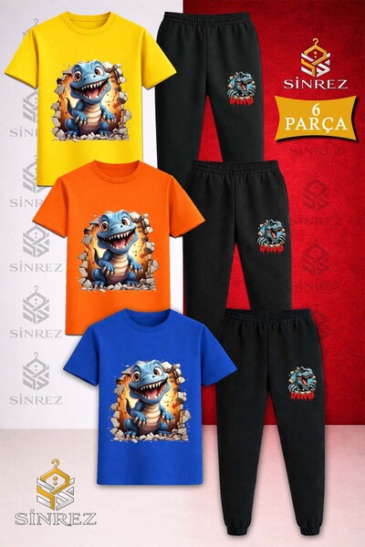 SİNREZ Set de trening pentru copii, 3 piese, cu imprimeu DINOZAURO ALBASTRU E...