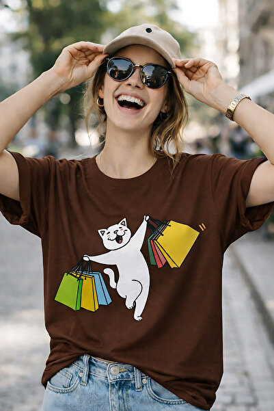 ArtYus Μπλουζάκι Unisex Oversize με στάμπα Joyful Cat Shopping – Βαμβακερό T-...