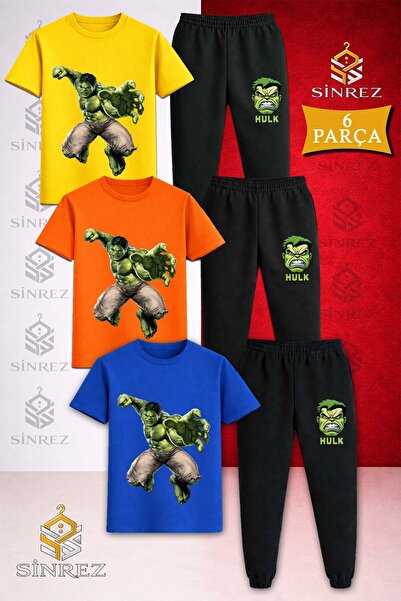 SİNREZ Children's Hulk Giant Fist Printed 3-Piece T-Shirt Tracksuit Set