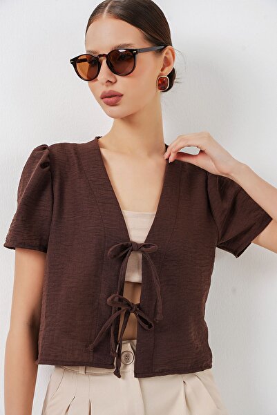 Hiccup BDART Ανάμεικτο λινό τοπ με υφή και λαιμόκοψη V