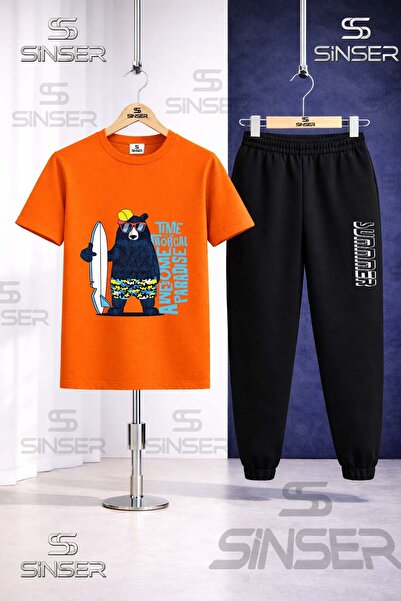 SS SİNSER Παιδικό σετ φόρμας με μπλουζάκι με στάμπα AYICIK SYH SURF SAPKA