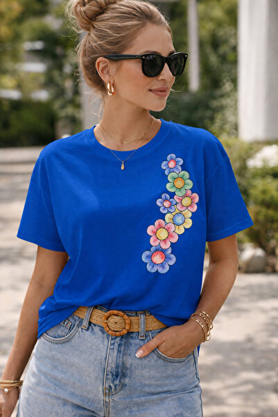 ArtYus Μπλουζάκι Unisex Oversize με φλοράλ σχέδια και στάμπα στο πλάι – Βαμβα...