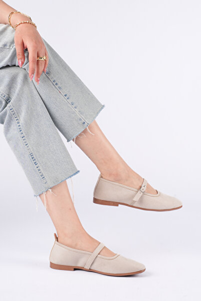 ABBA Women's Daily Mink Beige Suede Strappy Ballet Flats
