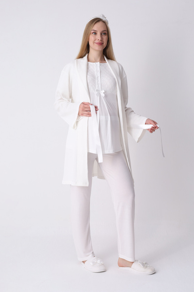 ERDENİZ TEKSTİL Πιτζάμες εγκυμοσύνης, σετ 3 τεμαχίων, με δαντελένιο γιακά, τσ...