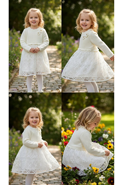 İdeal Lcw 1156066 Girl's Back Button Floral Woven Knitwear and Combined Tulle...