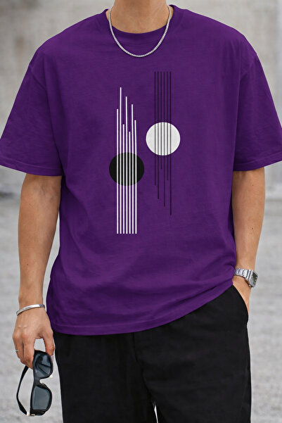 ArtYus Μπλουζάκι Unisex Oversize με εμπριμέ γραμμές και κύκλους – Βαμβακερό T...