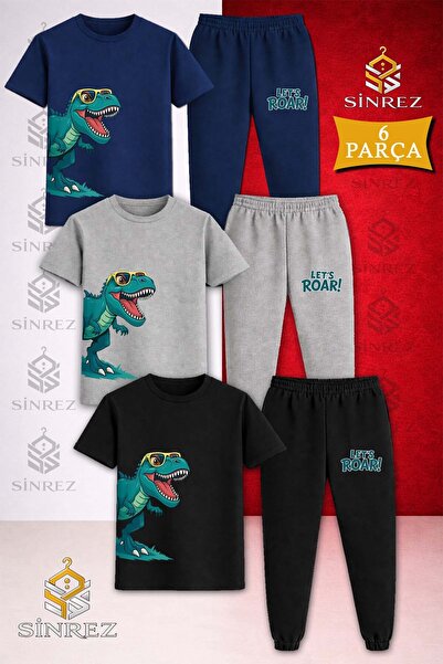 SİNREZ Set de trening pentru copii, 3 piese, cu imprimeu DINOZAVR, VERDE, cu ...