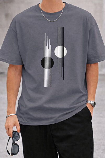 ArtYus Μπλουζάκι Unisex Oversize με εμπριμέ γραμμές και κύκλους – Βαμβακερό T...