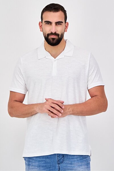 CELIO قميص بولو رجالي عادي بأكمام قصيرة، أبيض