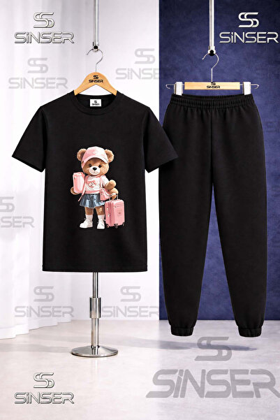 SS SİNSER Παιδικό Σετ Φόρμας με Στάμπα Αρκουδάκι και Βαλίτσα για Κορίτσια
