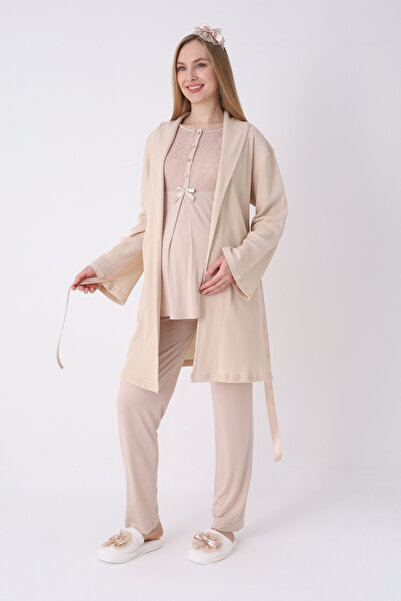 ERDENİZ TEKSTİL Πιτζάμες εγκυμοσύνης, σετ 3 τεμαχίων, με δαντελένιο γιακά, τσ...