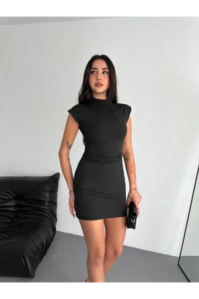 Wear Up Μίνι Φόρεμα με Μισό Ζιβάγκο, Εφαρμοστό, Κομψό Καθημερινό Φόρεμα - Μαύρο