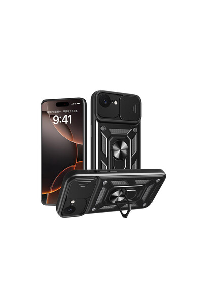 halkhouse İphone 16E & 17E Kılıf Magnetik Standlı Kamera Korumalı Zırhlı Sürg...