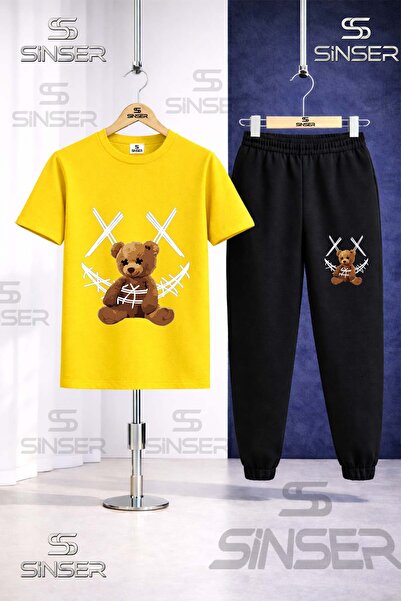 SS SİNSER Children's Ayicik Yarn Carpi Byz Printed T-Shirt Tracksuit Set