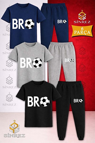 SİNREZ Children's Bro Top White Printed 3-Piece T-Shirt Tracksuit Set