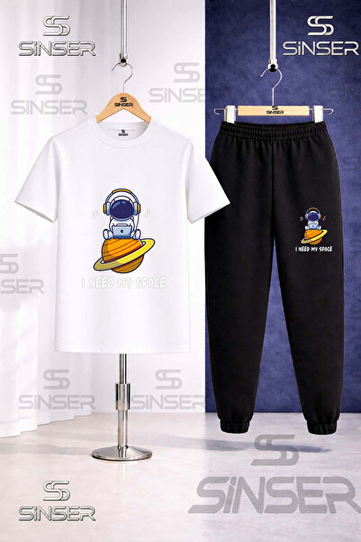 SS SİNSER Παιδικό Σετ Φόρμας με Μπλουζάκι με Στάμπα ASTRONAUT SPACE PLANET SU...