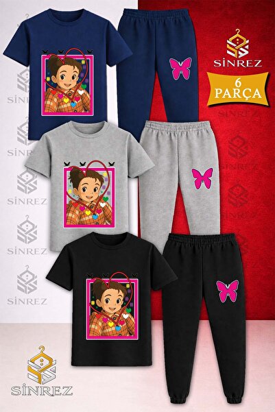 SİNREZ Children's Crn Gril Anime Printed 3L T-Shirt Tracksuit Set