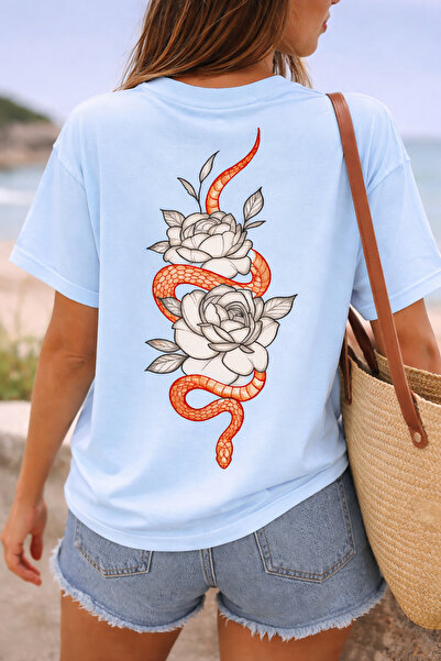 ArtYus Μπλουζάκι Unisex Oversize με στάμπα φιδιού και λουλουδιών στην πλάτη –...